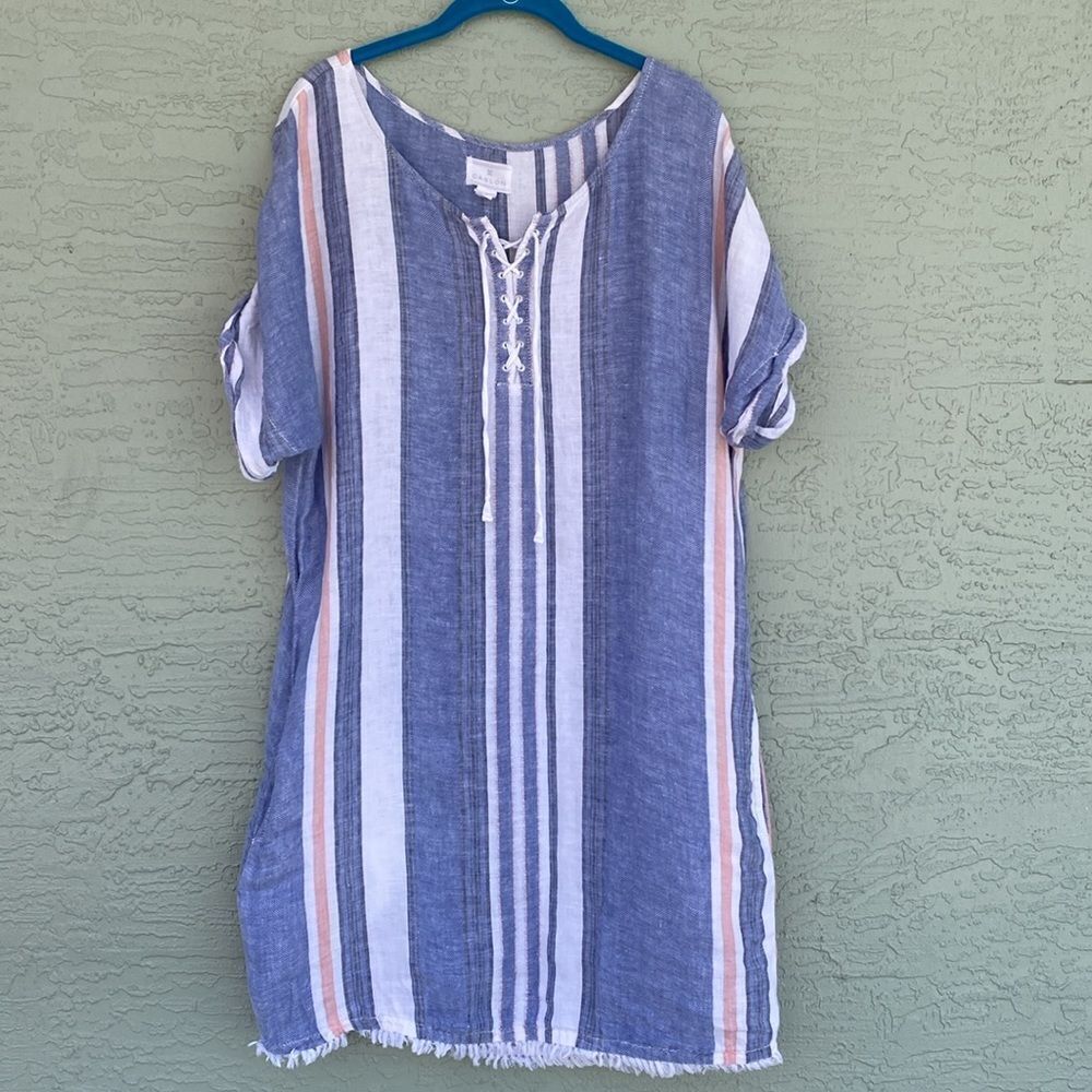 Caslon Striped Lace Up Shift Dress Sz S